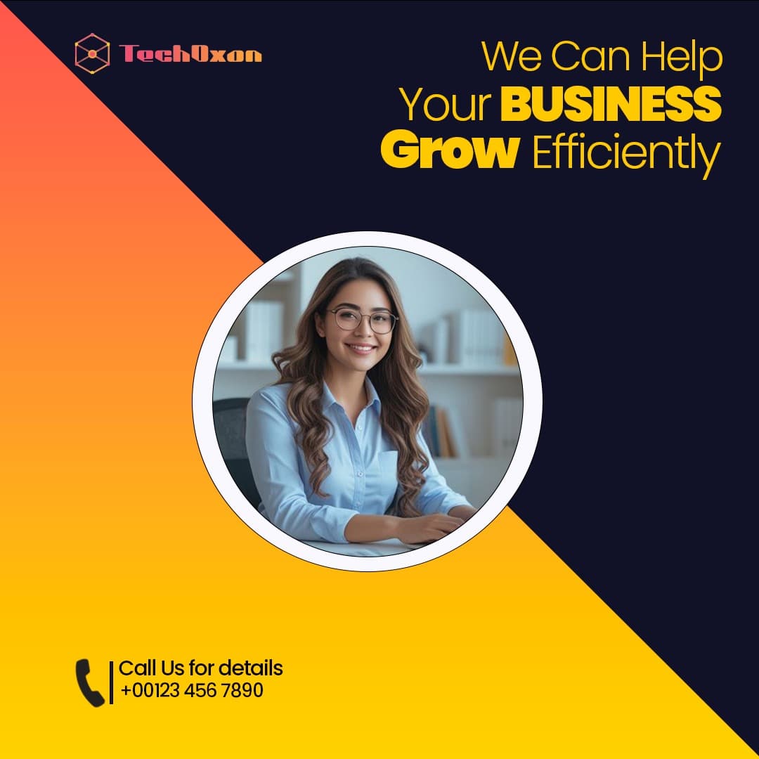 Eye-catching diagonal split design for TechDxon — bold orange-yellow gradient paired with a professional portrait to drive trust and engagement.